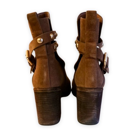 See By Chloé Light Brown Studded Suede Heeled Ankle Boots - Picture 4 of 9